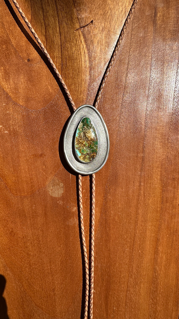 Natural Cerrillos Turquoise Silver Bolo