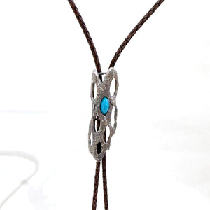 Cholla Cactus Bolo Tie in Silver With Turquoise