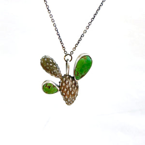 Silver Nopal Necklace with Green Turquoise