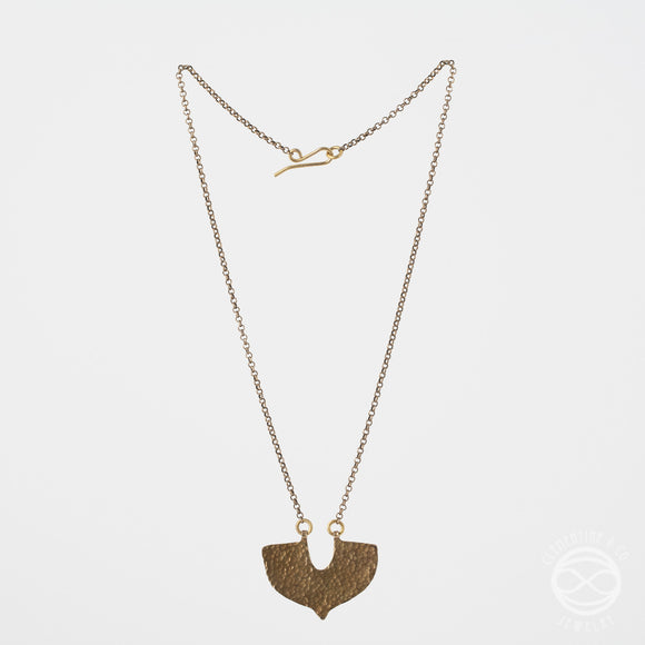 Shield Necklace in Antiqued Brass