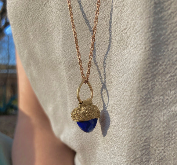 Acorn Pendant~Bronze and Lapis