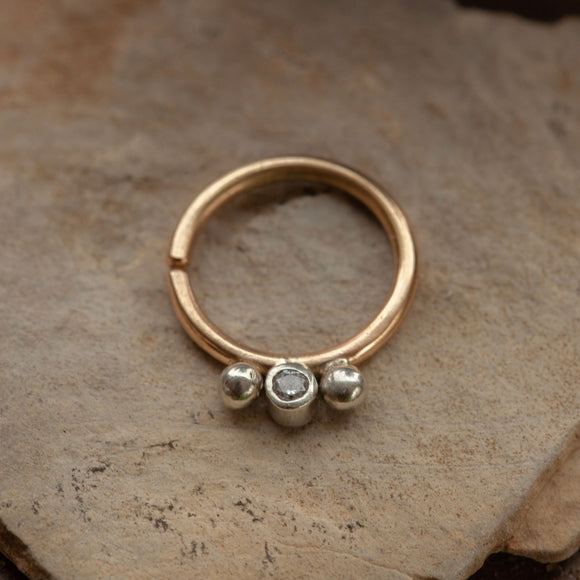 Uma Septum Ring solid 14k Gold CZ and Sterling