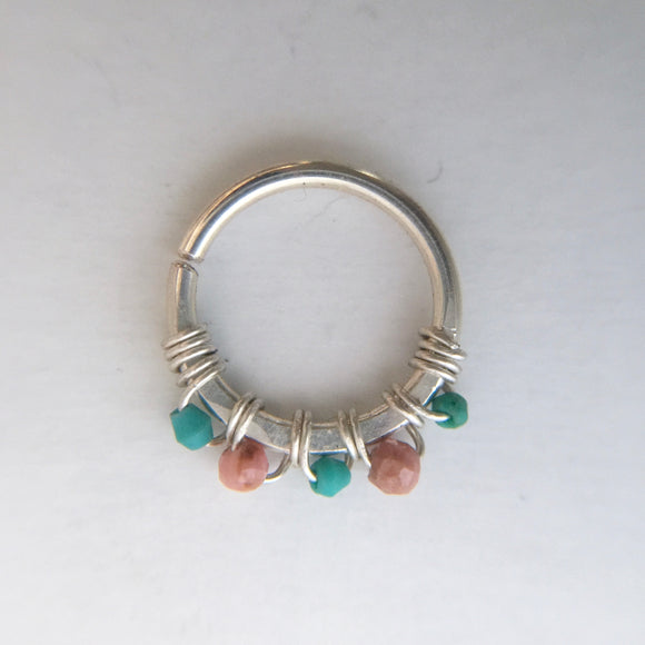 Septum Ring- Silver, Turquoise, Rhodonite